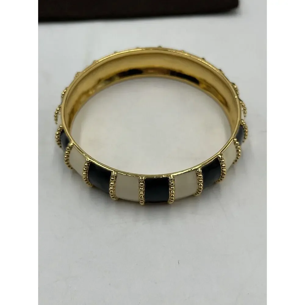 Kate‎ Spade Harbor Lights Stripe Bracelet Black Cream Ivory Striped Flag Bangle - Picture 11 of 12